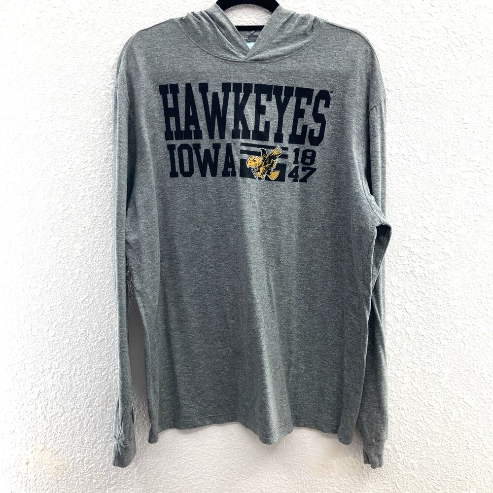 Pacific Gray Black University Of Iowa Hawkeyes Hooded Long Sleeve Tee T Shirt